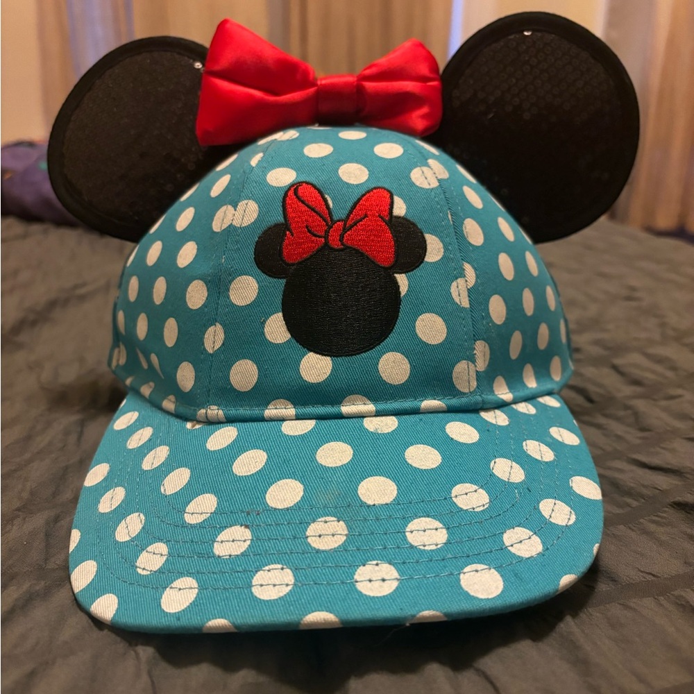 Disney Minnie Mouse Blue Polka Dot Hat w Ears
